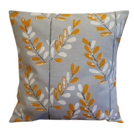 Decorative Pillow Cushion Cover Scandi Sprig Tangerine Orange Grey Design 12" 14" 16" 17" 18" 20" 22" 24" 26" Handmade 100% Cotton - CushionCoverAndDecor