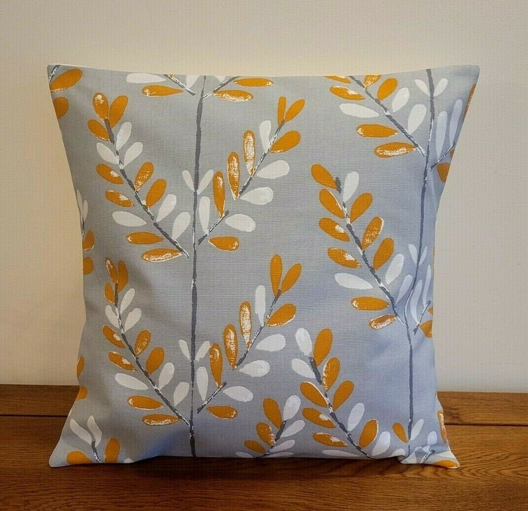 Decorative Pillow Cushion Cover Scandi Sprig Tangerine Orange Grey Design 12" 14" 16" 17" 18" 20" 22" 24" 26" Handmade 100% Cotton - CushionCoverAndDecor