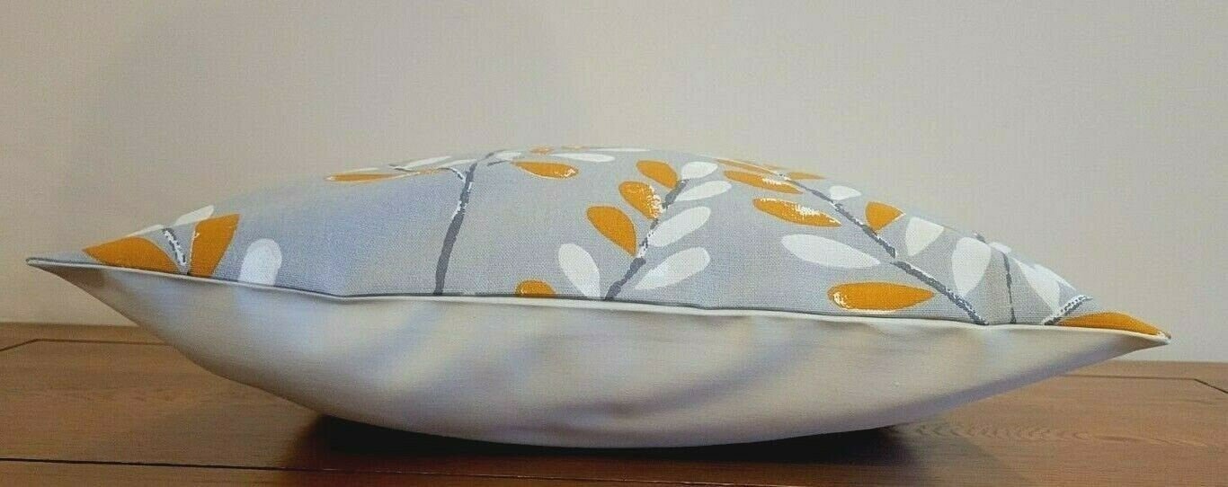 Decorative Pillow Cushion Cover Scandi Sprig Tangerine Orange Grey Design 12" 14" 16" 17" 18" 20" 22" 24" 26" Handmade 100% Cotton - CushionCoverAndDecor