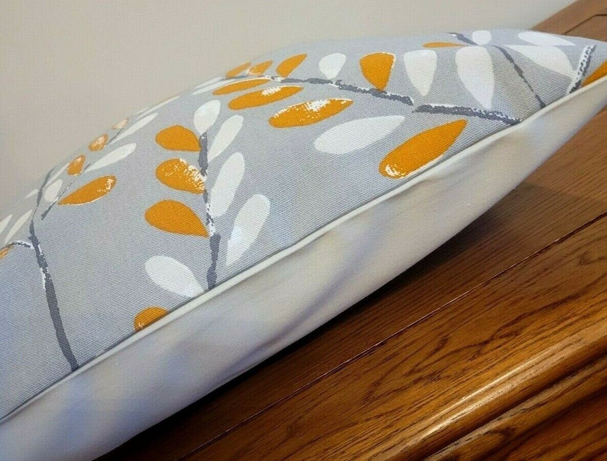 Decorative Pillow Cushion Cover Scandi Sprig Tangerine Orange Grey Design 12" 14" 16" 17" 18" 20" 22" 24" 26" Handmade 100% Cotton - CushionCoverAndDecor