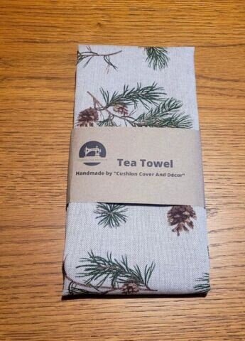 Deer Fir Branches Tea Towel , Fir Branches Tea Towel , Deer Tea Towel , Christmas Tea Towel , Cotton Rich Linen Look Fabric - CushionCoverAndDecor
