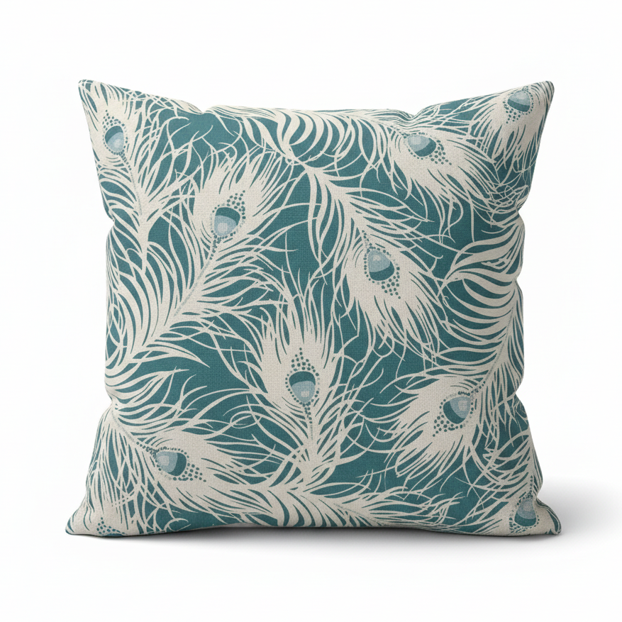 Harper Peacock Feather Teal Cushion Covers