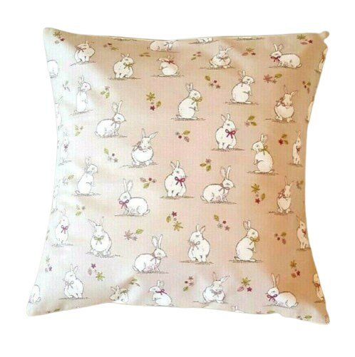 Easter Bunny Rabbits Cushion Cover Taupe Pink Design , Children Kids Cushion Cover 10" 12" 14" 16" 17" 18" 20" 22" 24" 26" - CushionCoverAndDecor