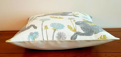 Easter Cushion Cover March Hare Mineral Blue Design 12" 14" 16" 17" 18" 20" 22" 24" 26" Handmade 100% Cotton - CushionCoverAndDecor
