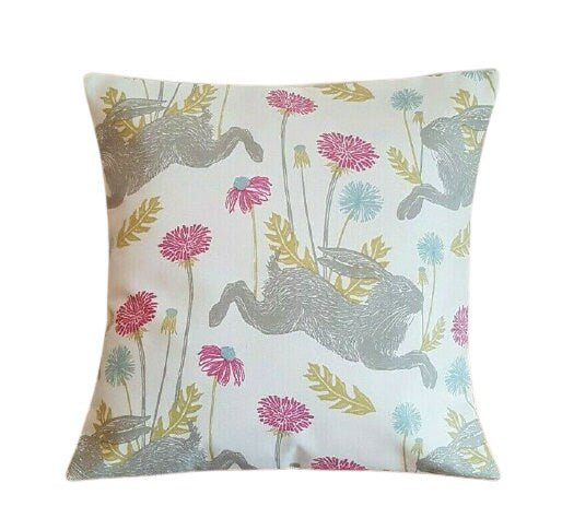 Easter Cushion Cover March Hare Summer Pink Design 10" 12" 14" 16" 17" 18" 20" 22" 24" 26" Handmade 100% Cotton - CushionCoverAndDecor
