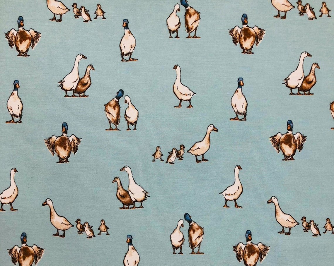 Easter Tablecloth , Napkins Shabby Ducks Design , Cotton Rich Linen Look Fabric , Tablecloth UK - CushionCoverAndDecor