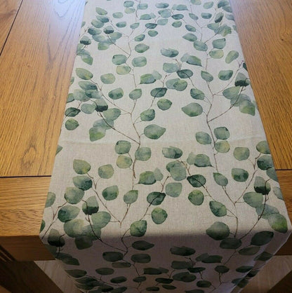 Eucalyptus Table Runner , Linen Look Table Runner , Green Leaves Table Runner 36" 48" 54" 60" 64" 72" 84" 96" 104" - CushionCoverAndDecor