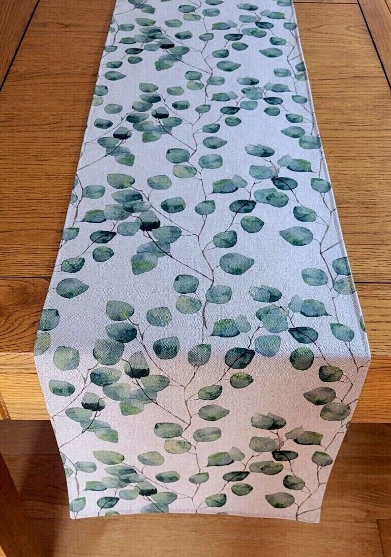 Eucalyptus Table Runner , Linen Look Table Runner , Green Leaves Table Runner 36" 48" 54" 60" 64" 72" 84" 96" 104" - CushionCoverAndDecor