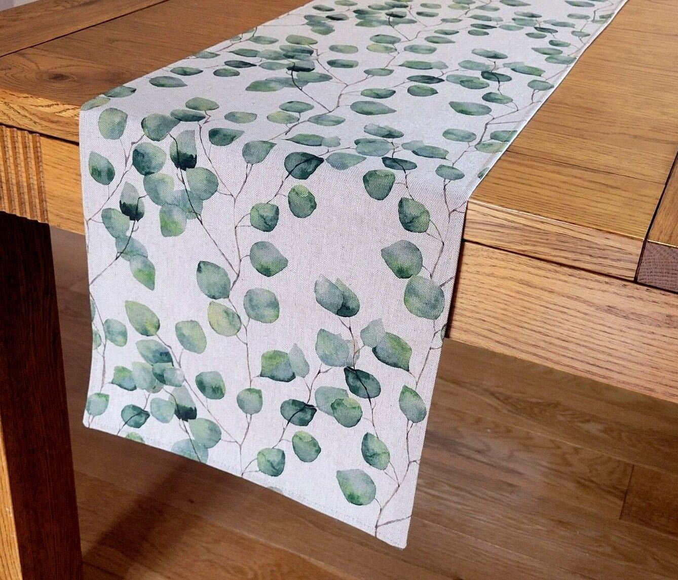 Eucalyptus Table Runner , Linen Look Table Runner , Green Leaves Table Runner 36" 48" 54" 60" 64" 72" 84" 96" 104" - CushionCoverAndDecor