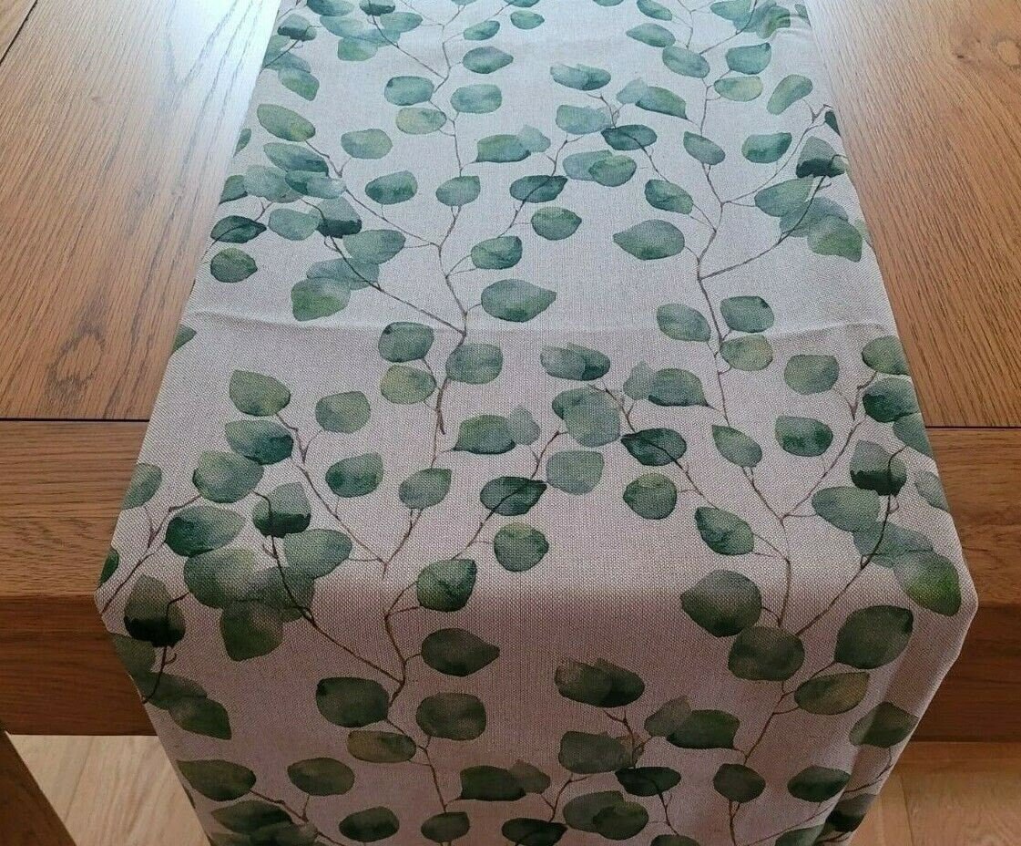 Eucalyptus Table Runner , Linen Look Table Runner , Green Leaves Table Runner 36" 48" 54" 60" 64" 72" 84" 96" 104" - CushionCoverAndDecor