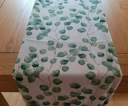 Eucalyptus Table Runner , Linen Look Table Runner , Green Leaves Table Runner 36" 48" 54" 60" 64" 72" 84" 96" 104" - CushionCoverAndDecor