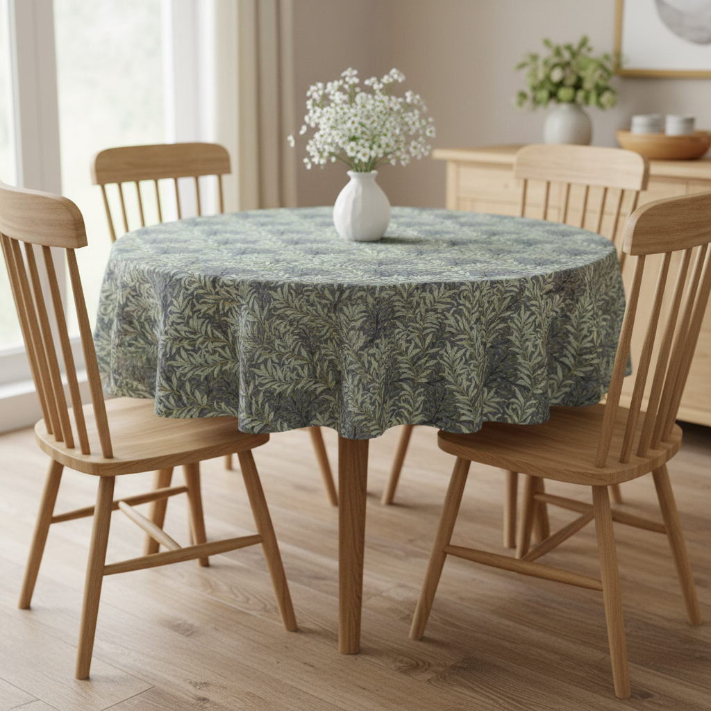 William Morris Willow Bough Charcoal Coated Tablecloth