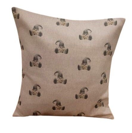 Gnome Christmas Cushion Cover , All Over Winter Gnome Elf Pillow cover , Gnome Linen Cushion Cover 10" 12" 14" 16" 17" 18" 20" 22" 24" 26" - CushionCoverAndDecor