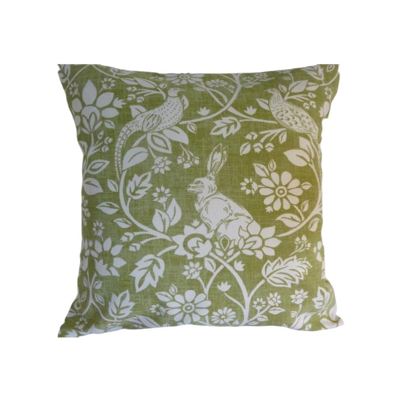 Heathland Hares  Game Moss Green Cushion Cover