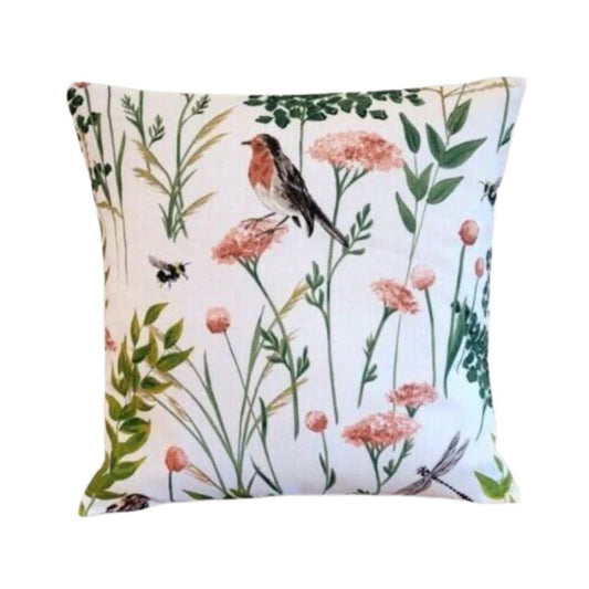 Gardenia Blush Birds Floral Cushion Cover