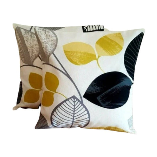 Autumn Leaves Black Mustard Yellow Cushion Cover