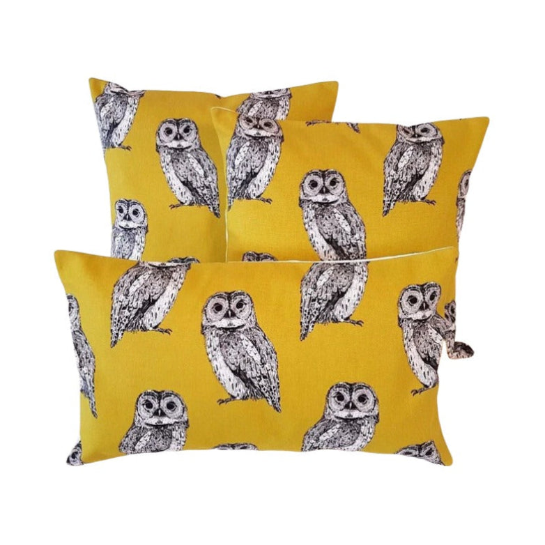 Owl Saffron Grey Cushion Cover