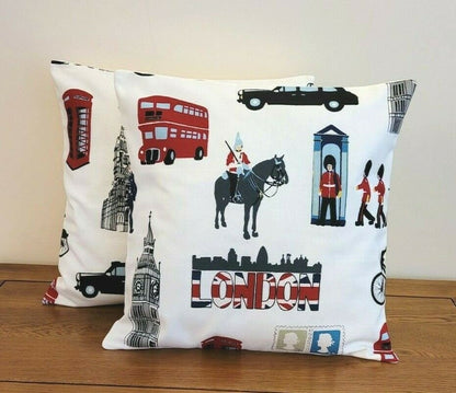 London Cushion Cover 10" 12" 14" 16" 17" 18" 20" 22" 24" 26" London The Capital , Bus Red Black Design Handmade 100% Cotton - CushionCoverAndDecor