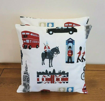 London Cushion Cover 10" 12" 14" 16" 17" 18" 20" 22" 24" 26" London The Capital , Bus Red Black Design Handmade 100% Cotton - CushionCoverAndDecor