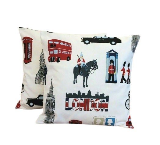 London Cushion Cover 10" 12" 14" 16" 17" 18" 20" 22" 24" 26" London The Capital , Bus Red Black Design Handmade 100% Cotton - CushionCoverAndDecor