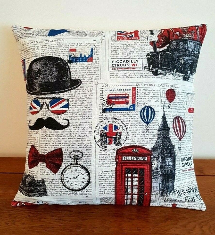London Newspaper Cushion Cover , Pillow Cover 10" 12" 14" 16" 17" 18" 20" 22" 24" 26" Design Handmade 100% Cotton - CushionCoverAndDecor