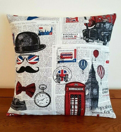 London Newspaper Cushion Cover , Pillow Cover 10" 12" 14" 16" 17" 18" 20" 22" 24" 26" Design Handmade 100% Cotton - CushionCoverAndDecor