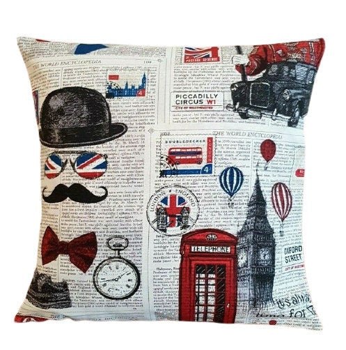 London Newspaper Cushion Cover , Pillow Cover 10" 12" 14" 16" 17" 18" 20" 22" 24" 26" Design Handmade 100% Cotton - CushionCoverAndDecor