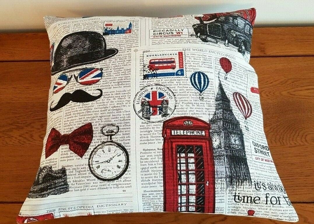London Newspaper Cushion Cover , Pillow Cover 10" 12" 14" 16" 17" 18" 20" 22" 24" 26" Design Handmade 100% Cotton - CushionCoverAndDecor