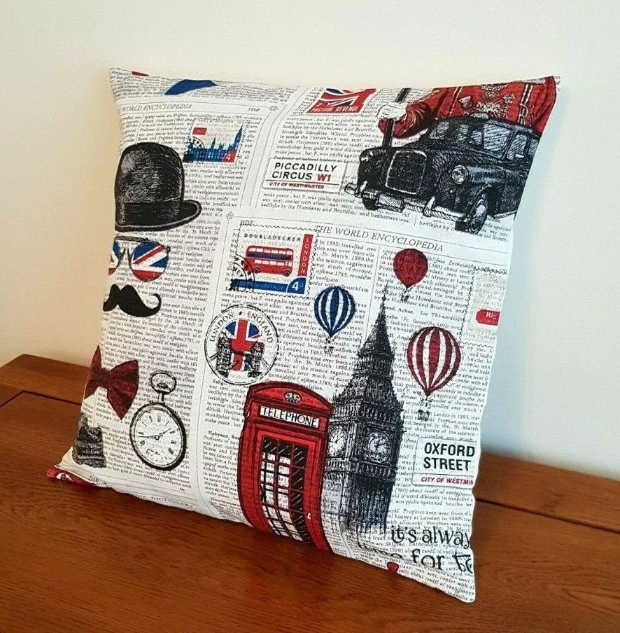 London Newspaper Cushion Cover , Pillow Cover 10" 12" 14" 16" 17" 18" 20" 22" 24" 26" Design Handmade 100% Cotton - CushionCoverAndDecor