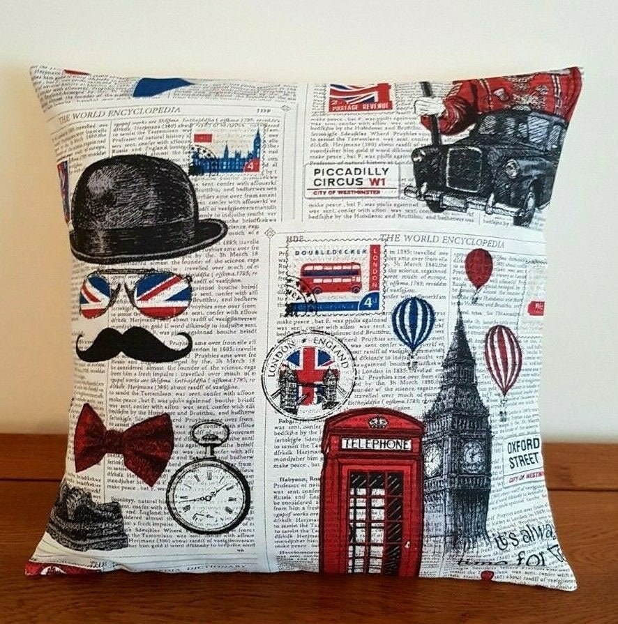 London Newspaper Cushion Cover , Pillow Cover 10" 12" 14" 16" 17" 18" 20" 22" 24" 26" Design Handmade 100% Cotton - CushionCoverAndDecor