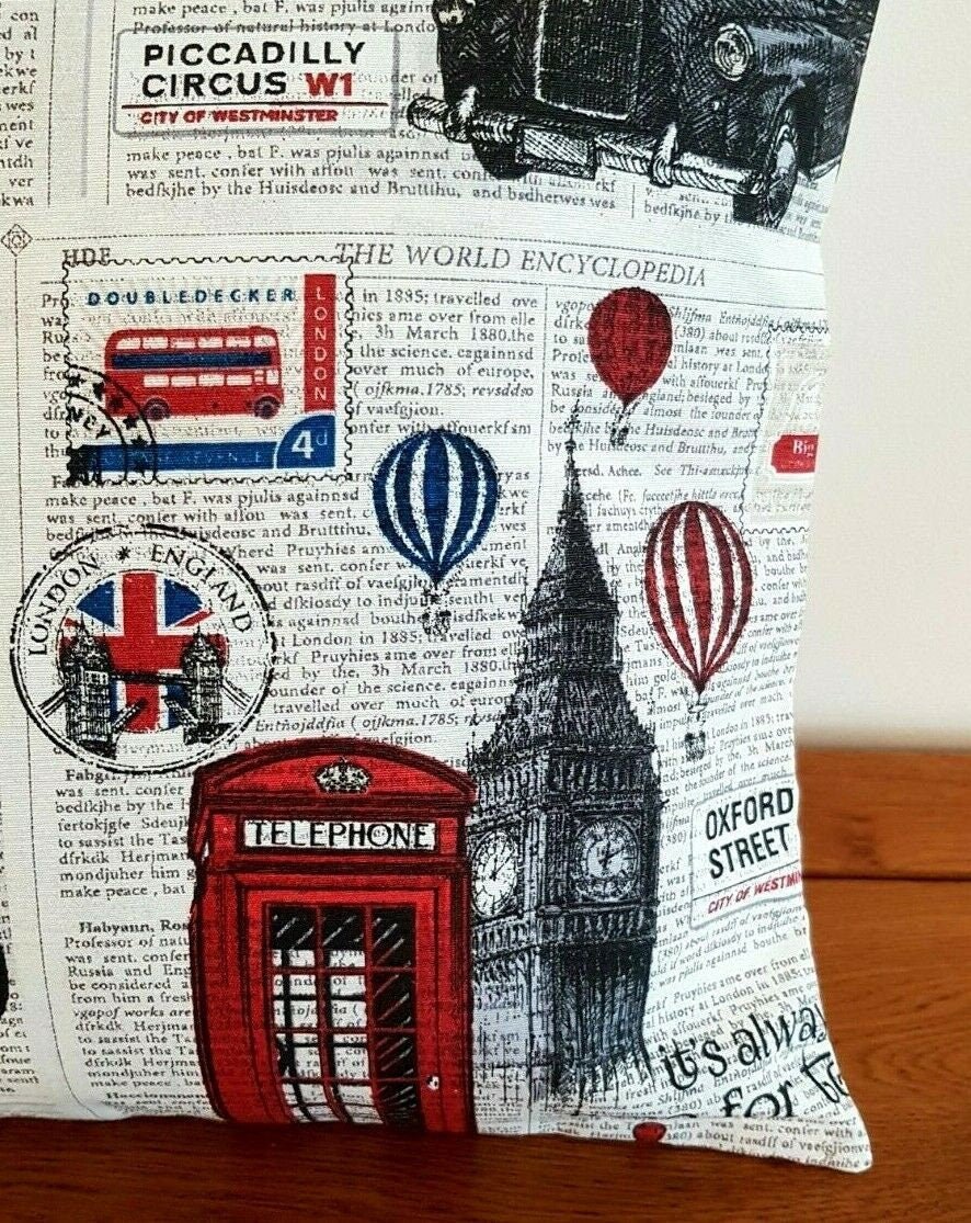 London Newspaper Cushion Cover , Pillow Cover 10" 12" 14" 16" 17" 18" 20" 22" 24" 26" Design Handmade 100% Cotton - CushionCoverAndDecor