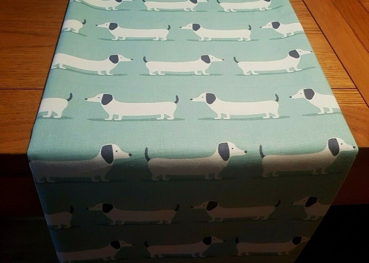 NEW Table Runner 48" 54" 64" Dachshund Sausage Dog Duck Egg Blue Design - CushionCoverAndDecor