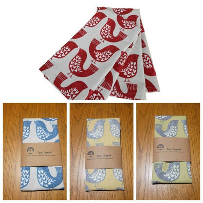 Robin Birds Tea Towel Red Green Blue Saffron , Kitchen Towel 100% Cotton Fabric - CushionCoverAndDecor