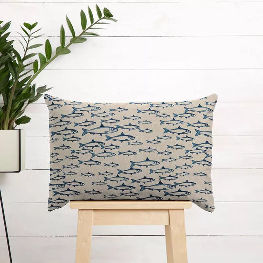 Abstract Fish Sardine Natural Blue Cushion Cover