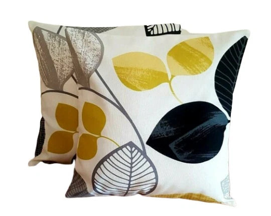 Autumn Leaves Black Mustard Yellow Cushion Cover