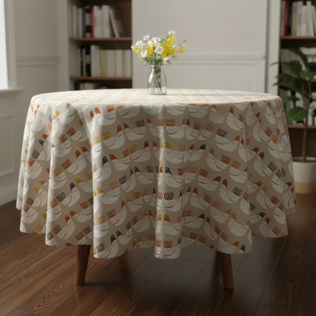 Tangerine Cluck Cluck Hens Cotton Tablecloth