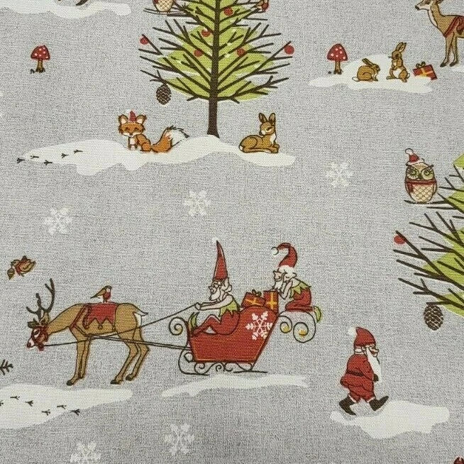 Christmas Woodland Grey Cotton Tablecloth