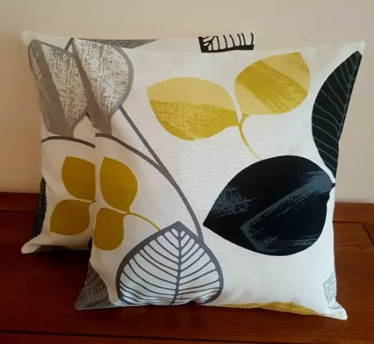Autumn Leaves Black Mustard Yellow Cushion Cover