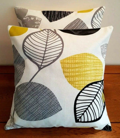 Autumn Leaves Black Mustard Yellow Cushion Cover