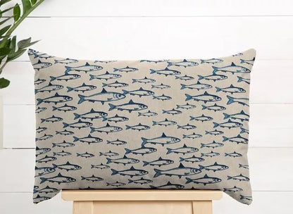 Abstract Fish Sardine Natural Blue Cushion Cover