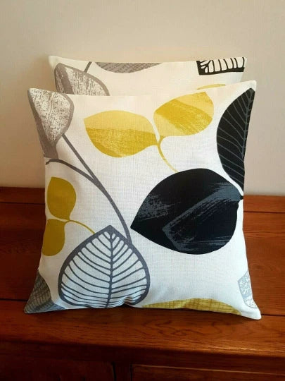 Autumn Leaves Black Mustard Yellow Cushion Cover