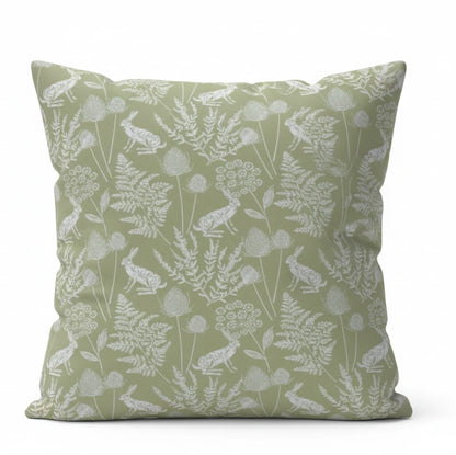 Kielder Hare Sage Green Cushion Cover