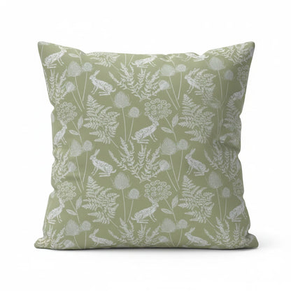 Kielder Hare Sage Green Cushion Cover