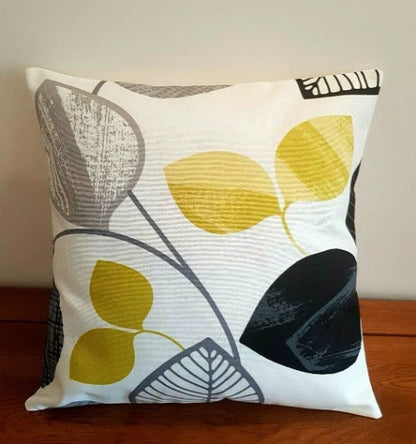 Autumn Leaves Black Mustard Yellow Cushion Cover