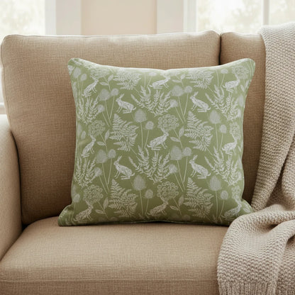 Kielder Hare Sage Green Cushion Cover