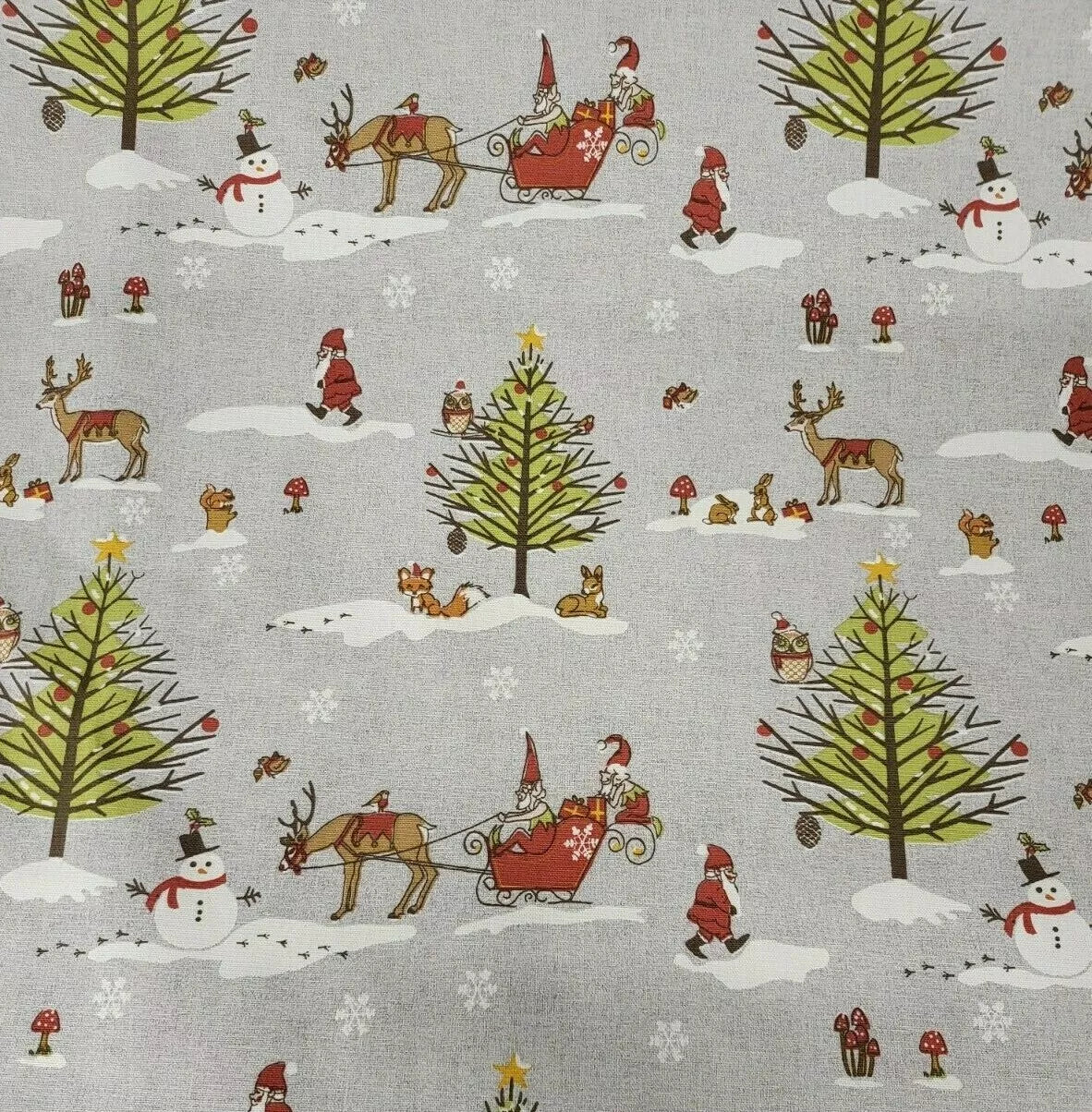 Christmas Woodland Grey Cotton Tablecloth