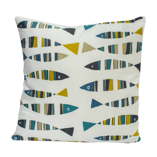 Sardines Cushion Cover , Seaside Nautical Pillow cover , Green Navy Blue Fish Cushion Cover 12" 14" 16" 17" 18" 20" 22" 24" 26" - CushionCoverAndDecor