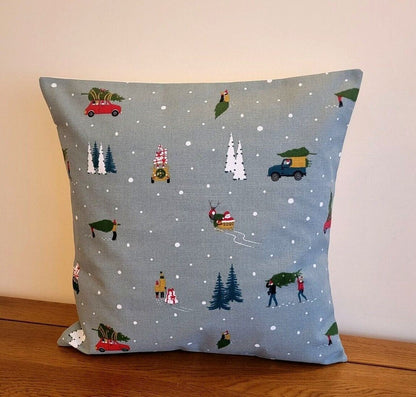Sophie Allport Home For Christmas Cushion Cover , Christmas Winter Blue Pillow Cover 10" 12" 14" 16" 17" 18" 20" 22" 24" 26" 100% Cotton - CushionCoverAndDecor