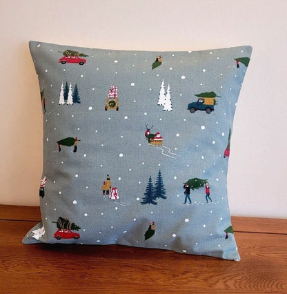 Sophie Allport Home For Christmas Cushion Cover , Christmas Winter Blue Pillow Cover 10" 12" 14" 16" 17" 18" 20" 22" 24" 26" 100% Cotton - CushionCoverAndDecor