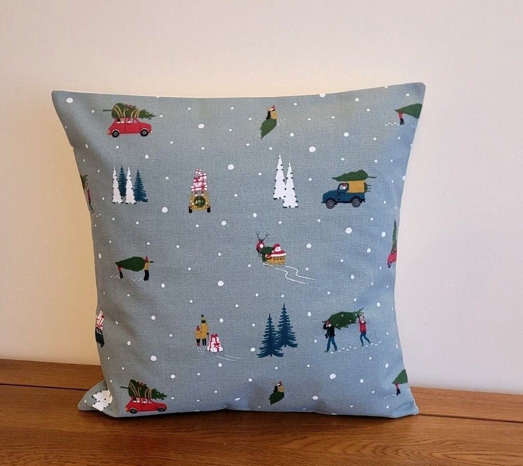 Sophie Allport Home For Christmas Cushion Cover , Christmas Winter Blue Pillow Cover 10" 12" 14" 16" 17" 18" 20" 22" 24" 26" 100% Cotton - CushionCoverAndDecor